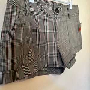 Cute Y2K Gray Black and Red Plaid Women's Shorts, Ultra Low Rise, Micro